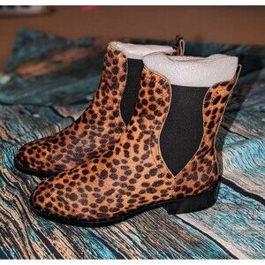 Rebecca Minkoff Y2K Leopard Calf Hair Chelsea Ankle Boots NIB 7M Biker Rockstar